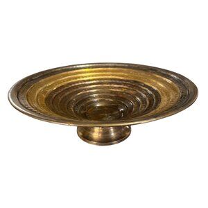 Vtg Remco Brass Hammered Bronze Pedestal Fruit Bowl Made in India